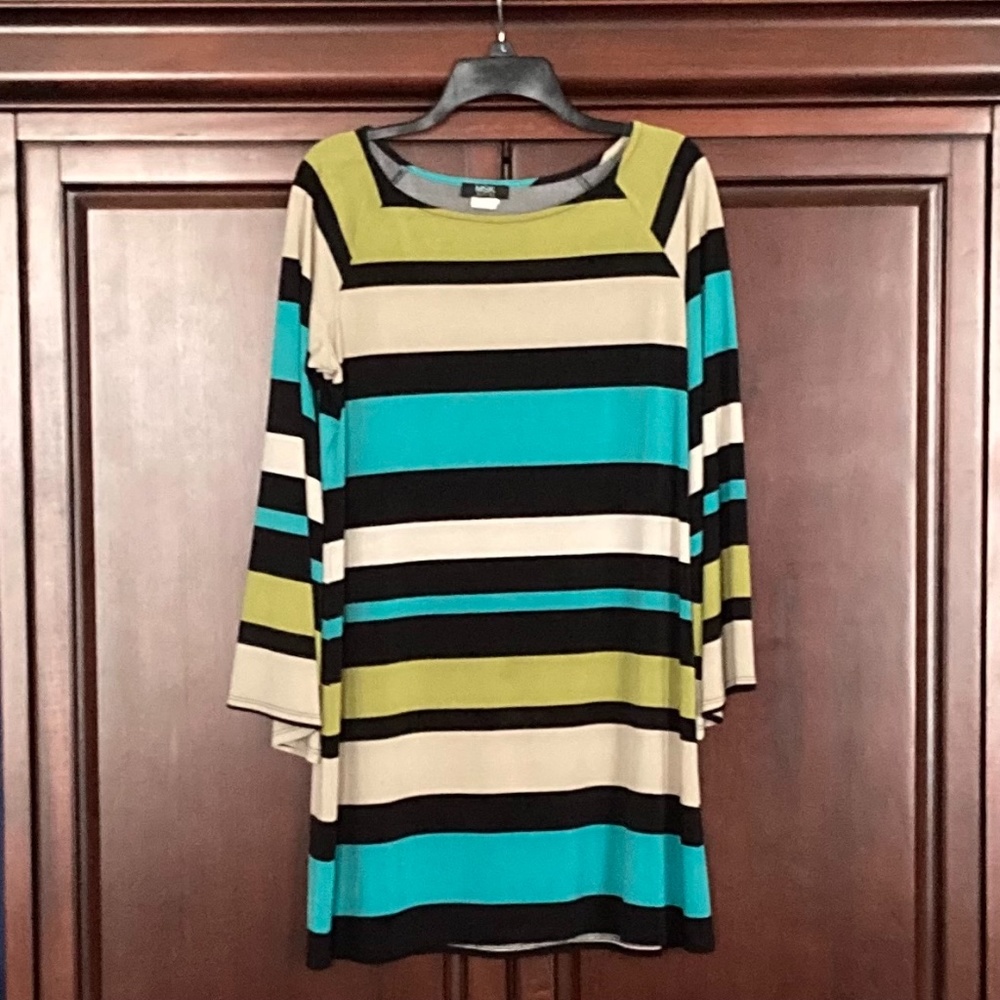FREE SHIPPING - 12P MSK Striped Multi Color Bell Sleeve Dress